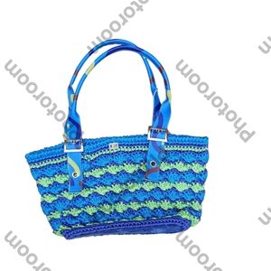 Vintage Blue and Green Woven Crocheted Tote Bag